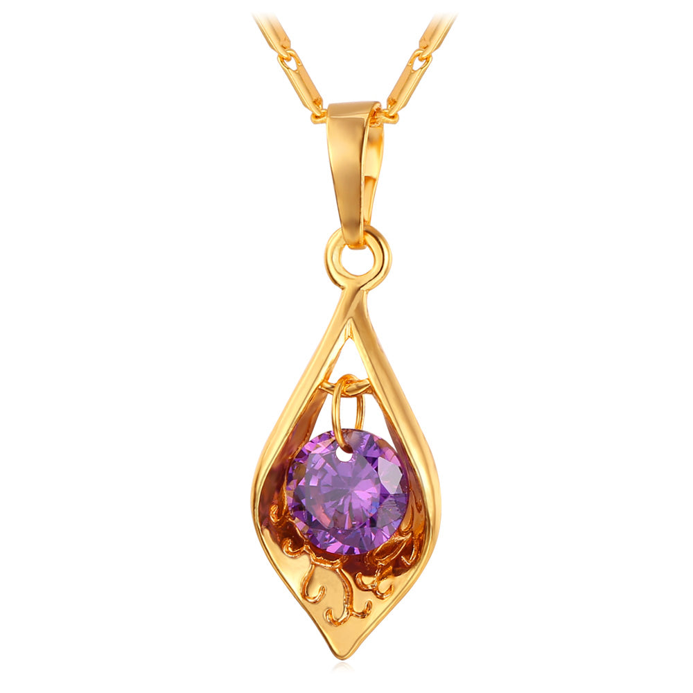 ⚡Flash Sale Purple Gemstone Pendant Necklace in Gold Plated