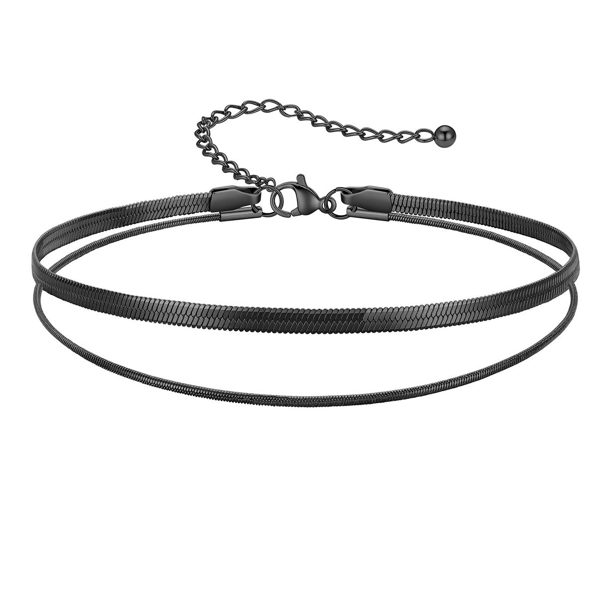 Flat Snake Chain Layered Anklets for Women Black Plated