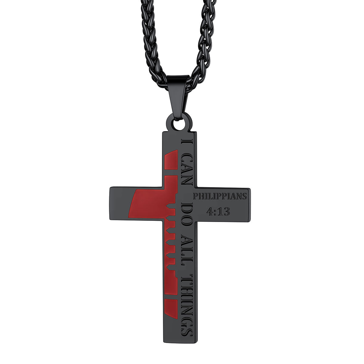 Football Bible Verse Cross Necklace Black Plated