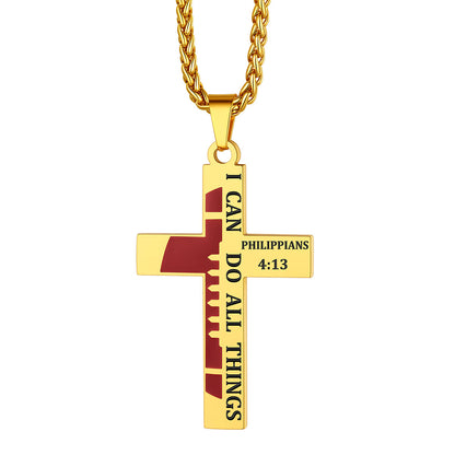 Football Bible Verse Cross Necklace Gold Plated