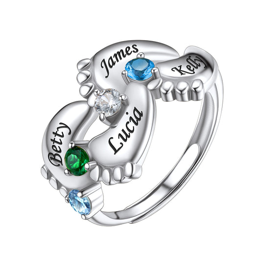 Footprint Mother's Birthstone Ring with Names