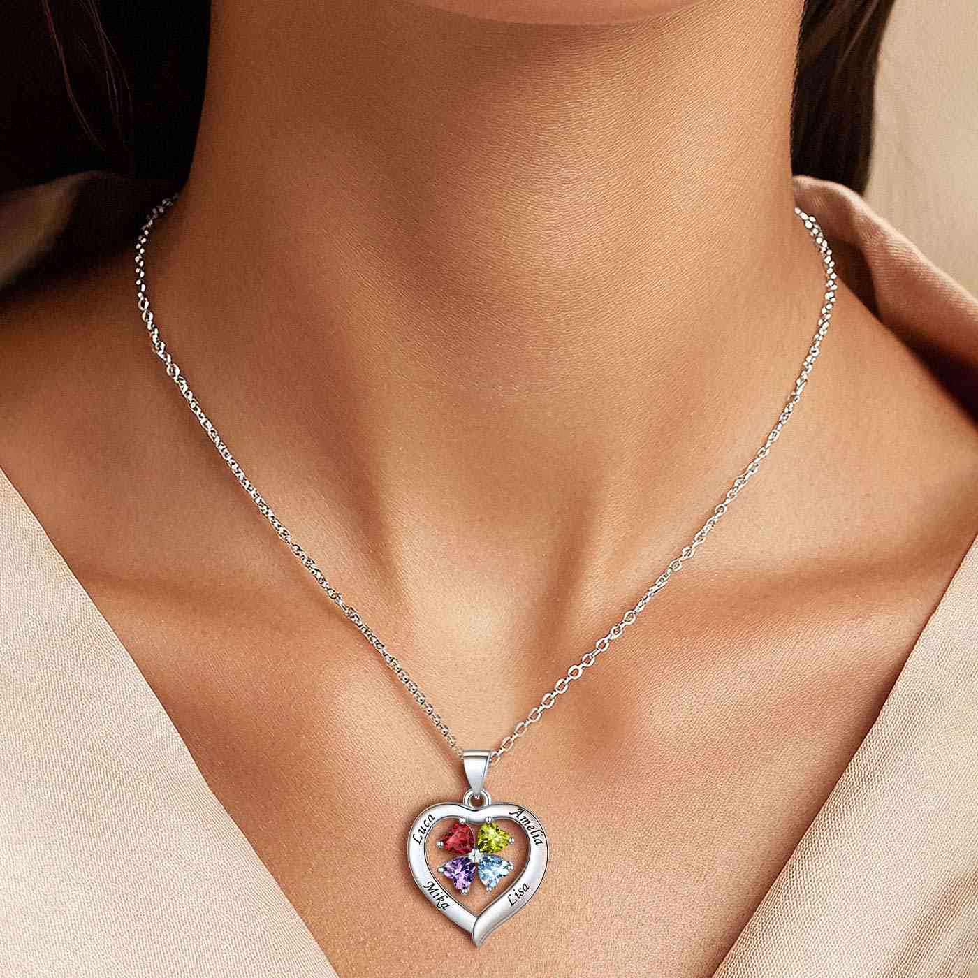 Four Leaf Clover Heart Birthstone Necklace