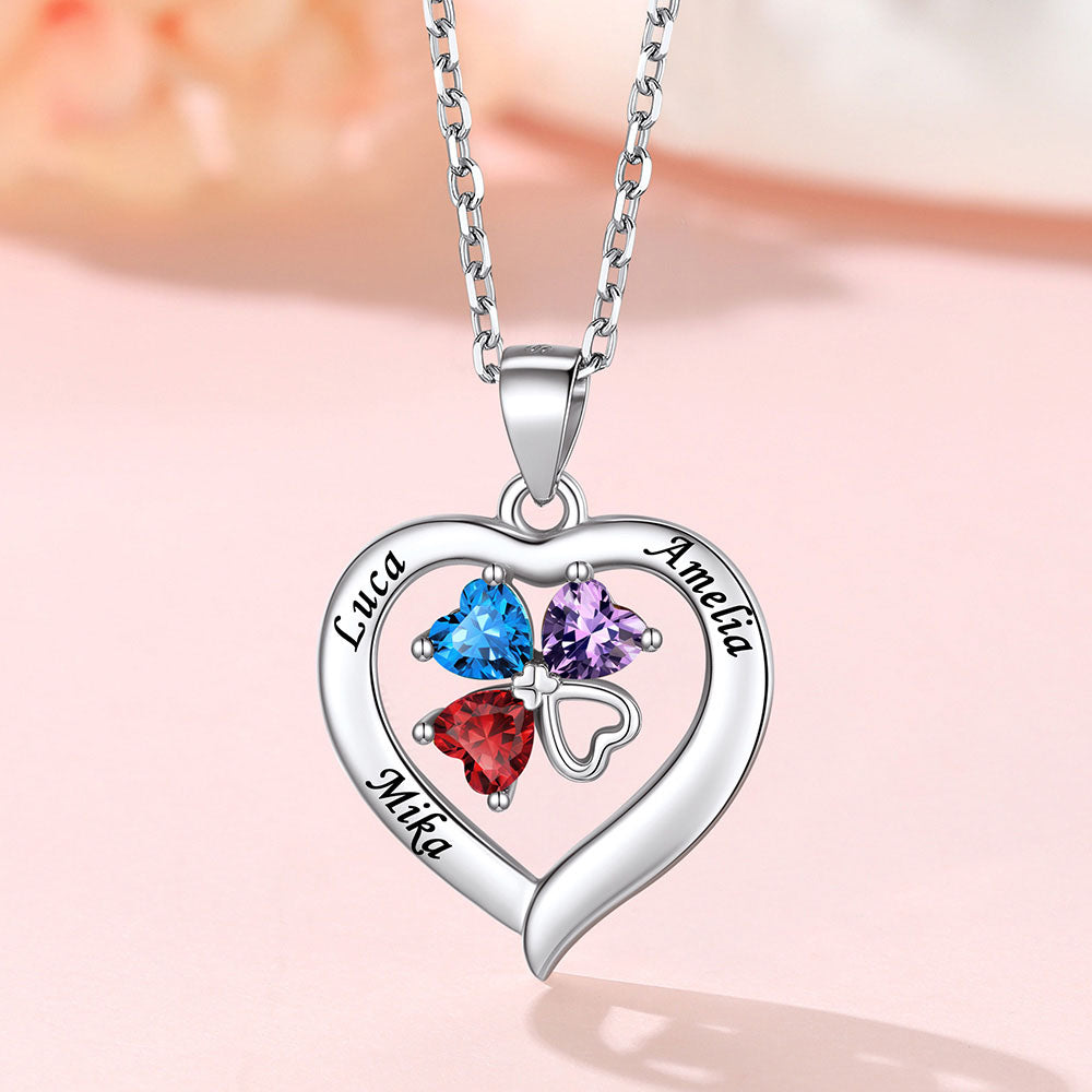 Four Leaf Heart Birthstone Necklace