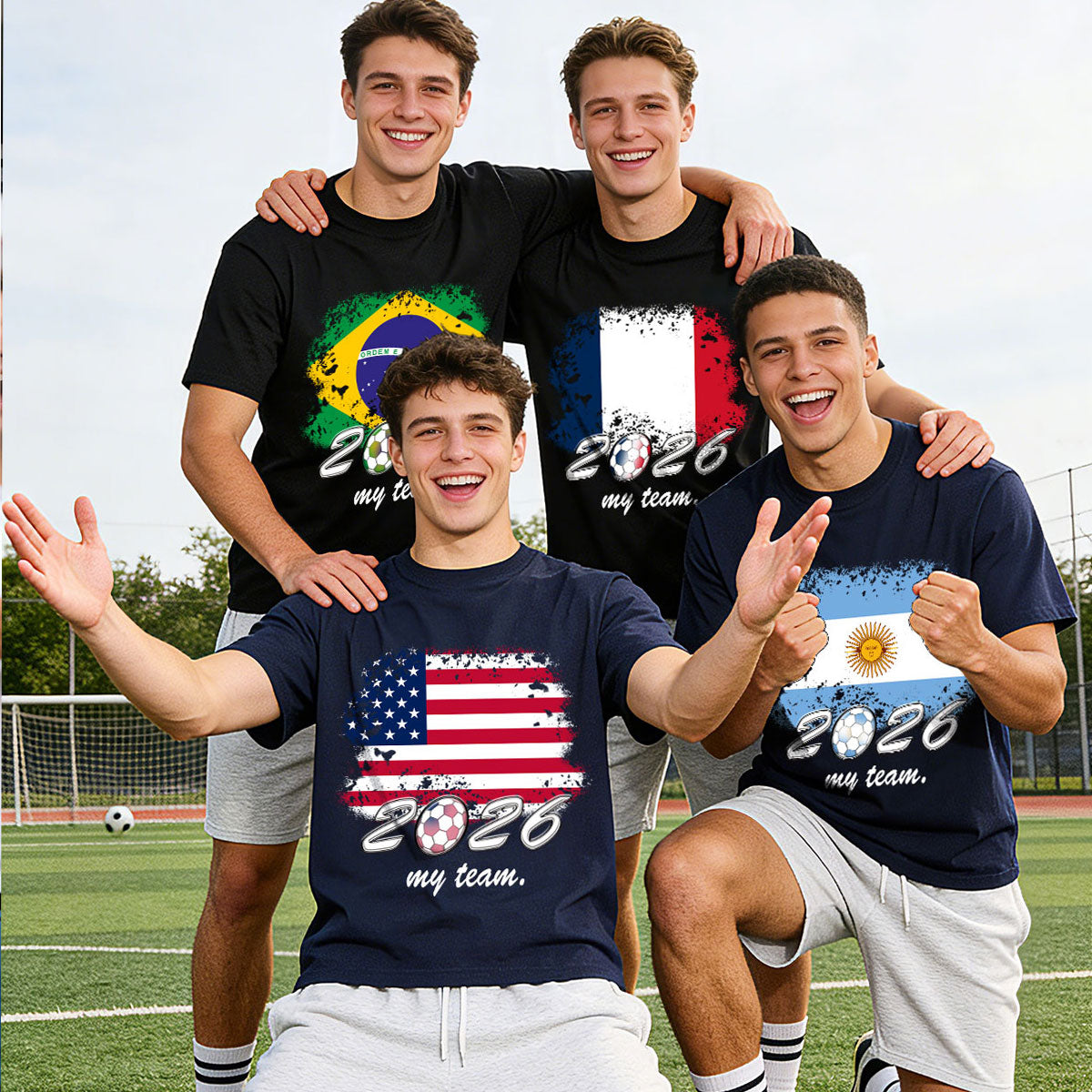 Four Yound men Wearing Custom World Cup 2026 National Flag on a playground