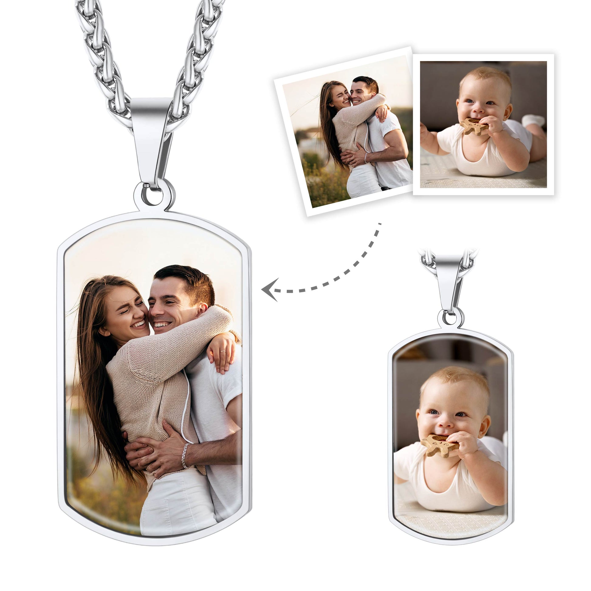 Personalized Double-Sided Picture Dog Tag Necklace for Men Women