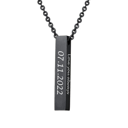 Engraved Vertical Pillar Bar Necklace