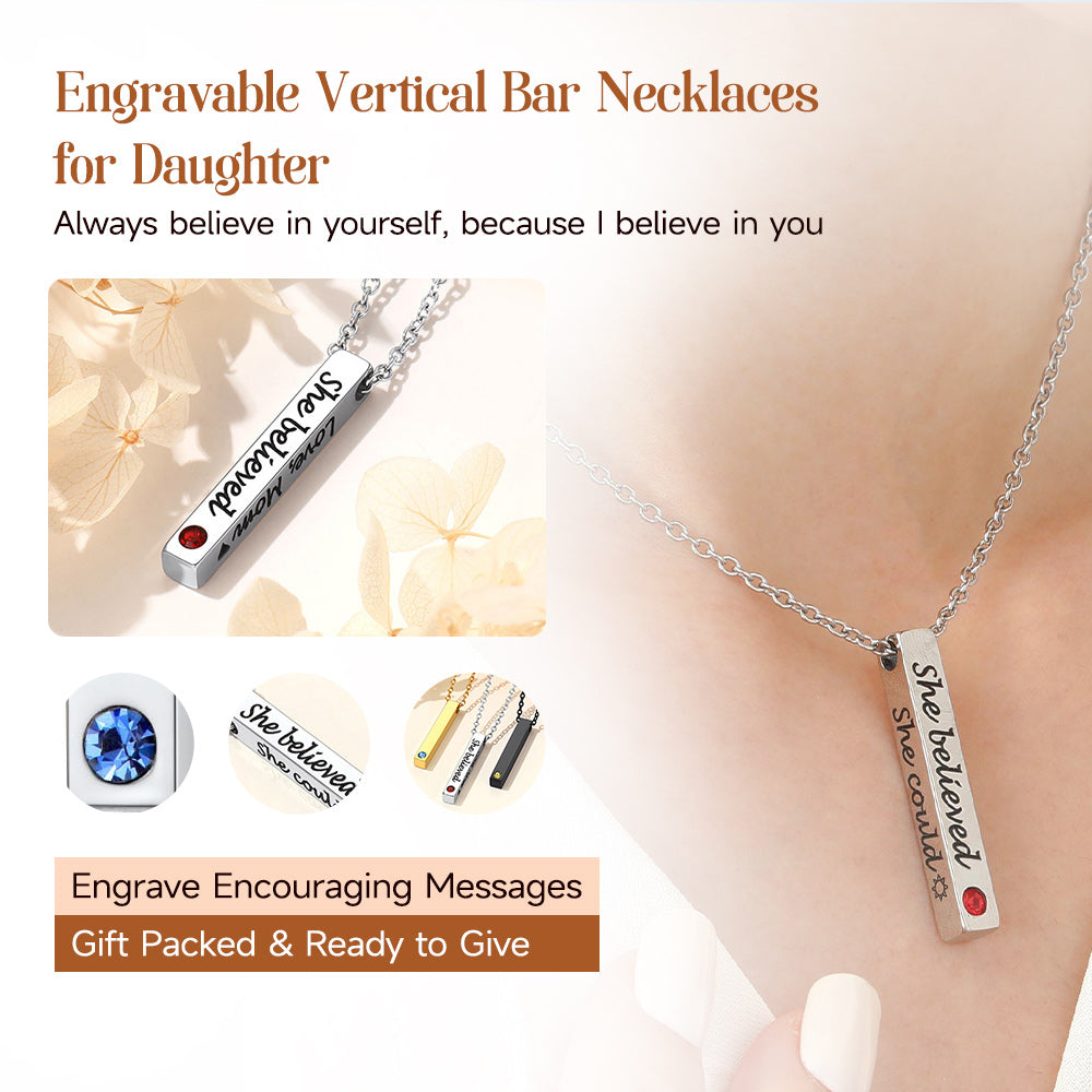 Personalized Engravable Birthstone Bar Necklace