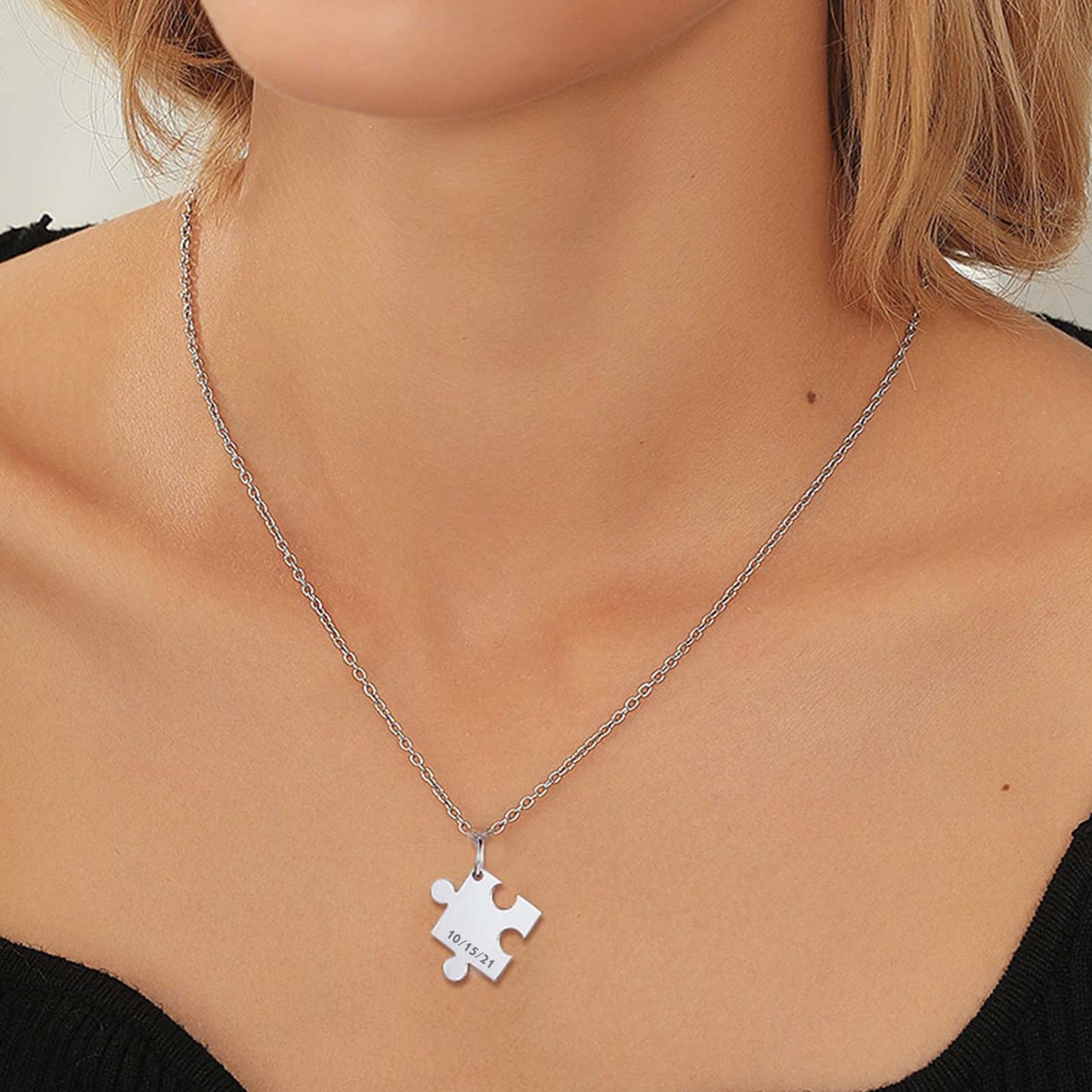 Custom Heart Puzzle Piece Matching Necklaces For Couples
