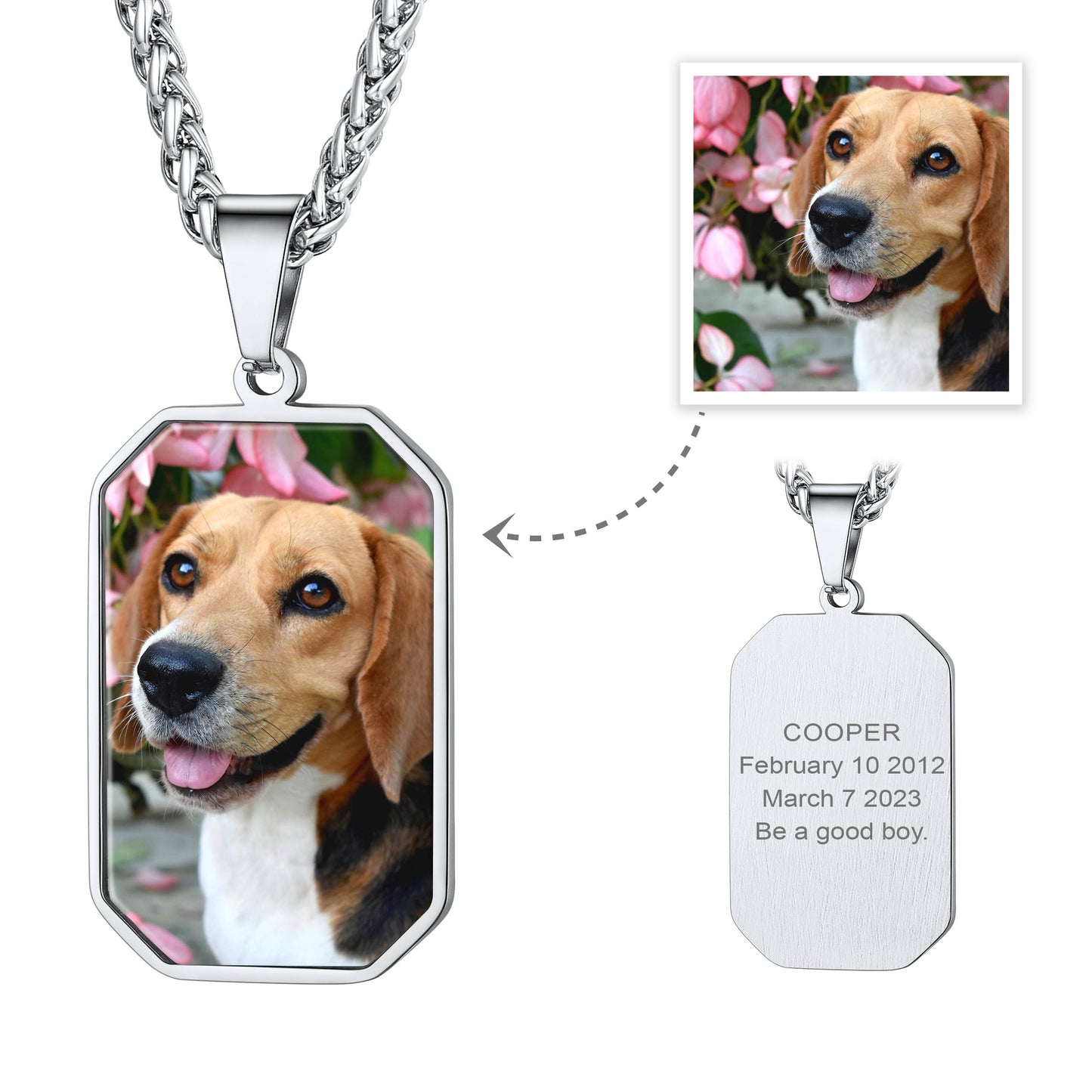 Customized Octagon Dog Tag Picture Necklace for Men Women