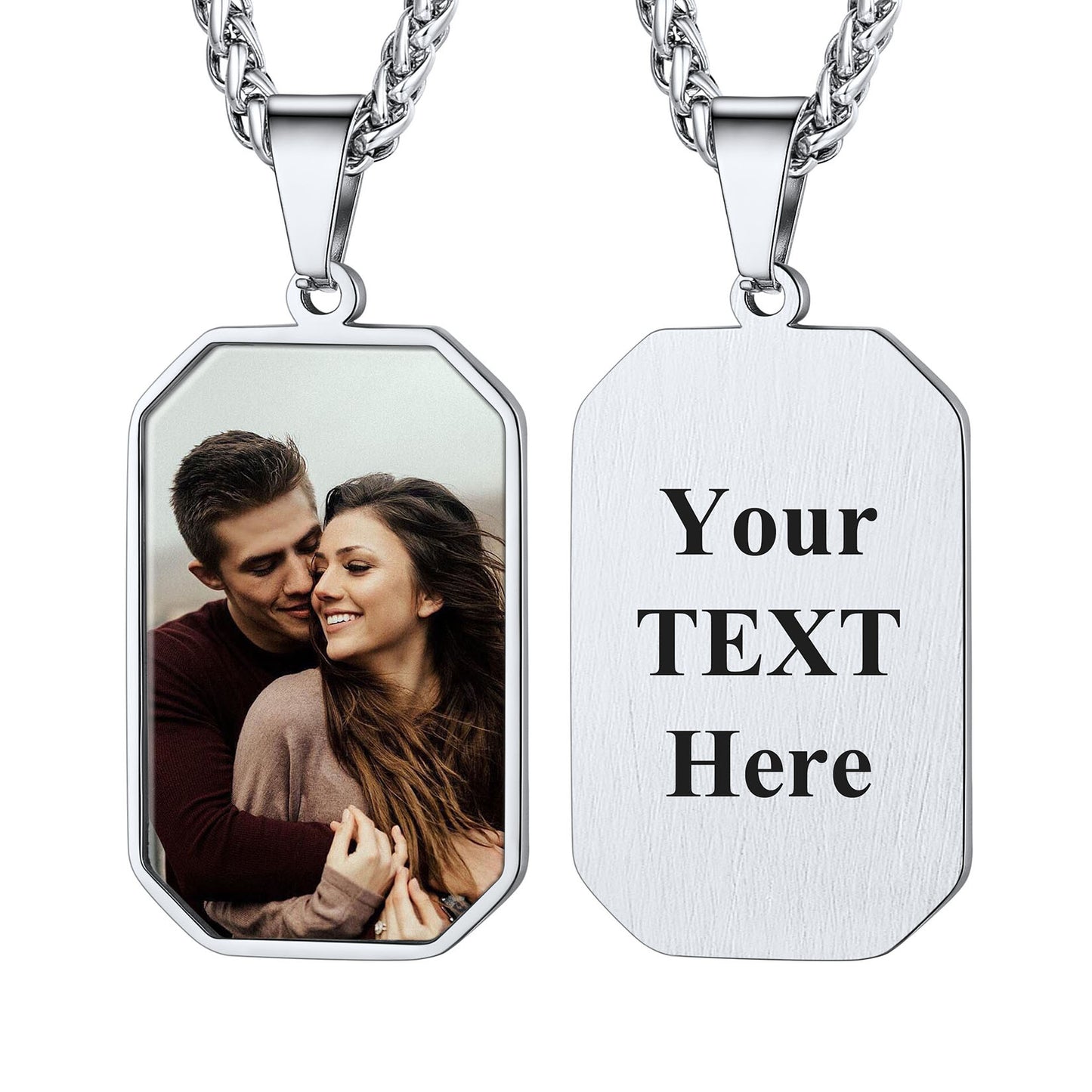 Customized Octagon Dog Tag Picture Necklace for Men Women