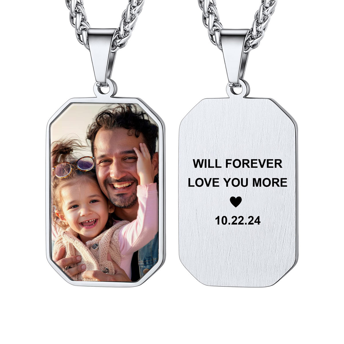 Customized Octagon Dog Tag Picture Necklace for Men Women