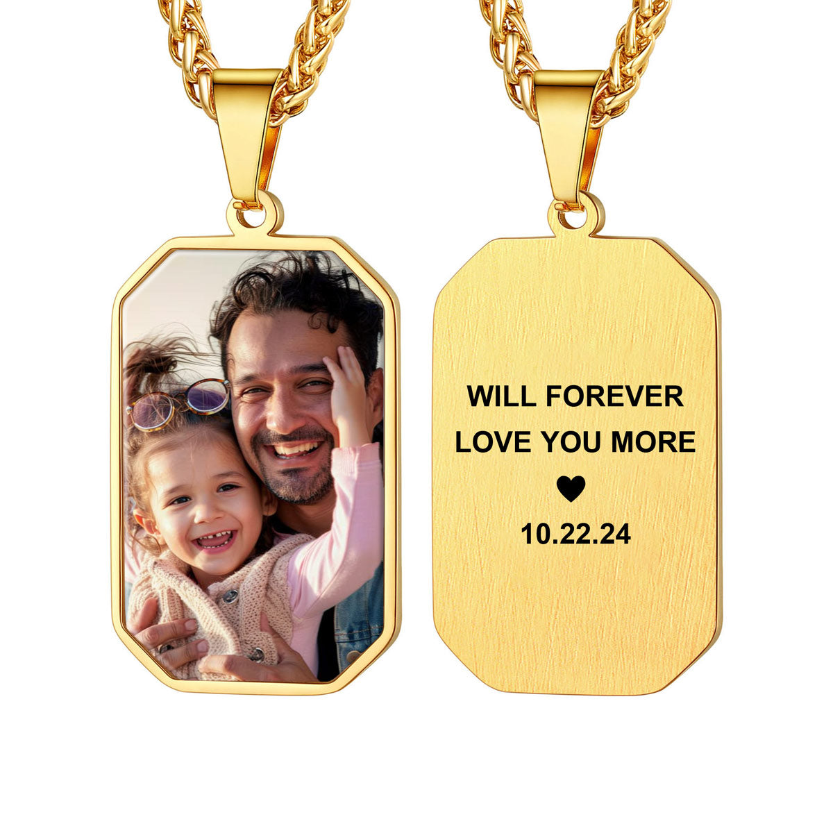 Customized Octagon Dog Tag Picture Necklace for Men Women