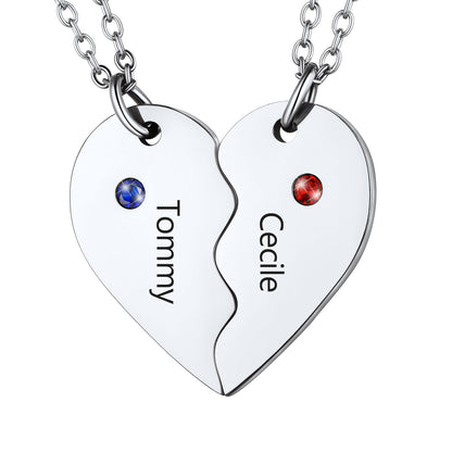 Custom Birthstone Heart Matching Necklaces