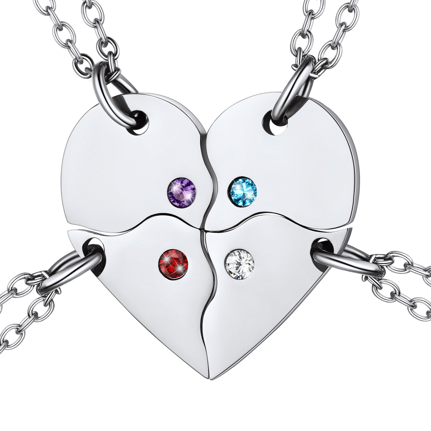 Stainless Steel Custom Birthstone Heart Couple Necklaces