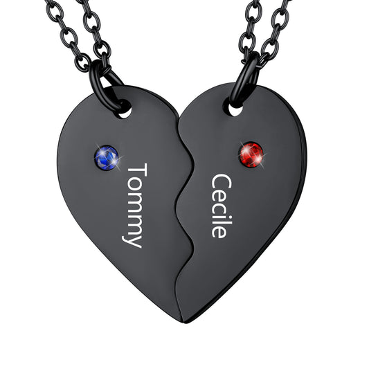 Custom Birthstone Heart Matching Necklaces