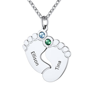 Personalized Baby Footprint Mother Birthstone Necklace