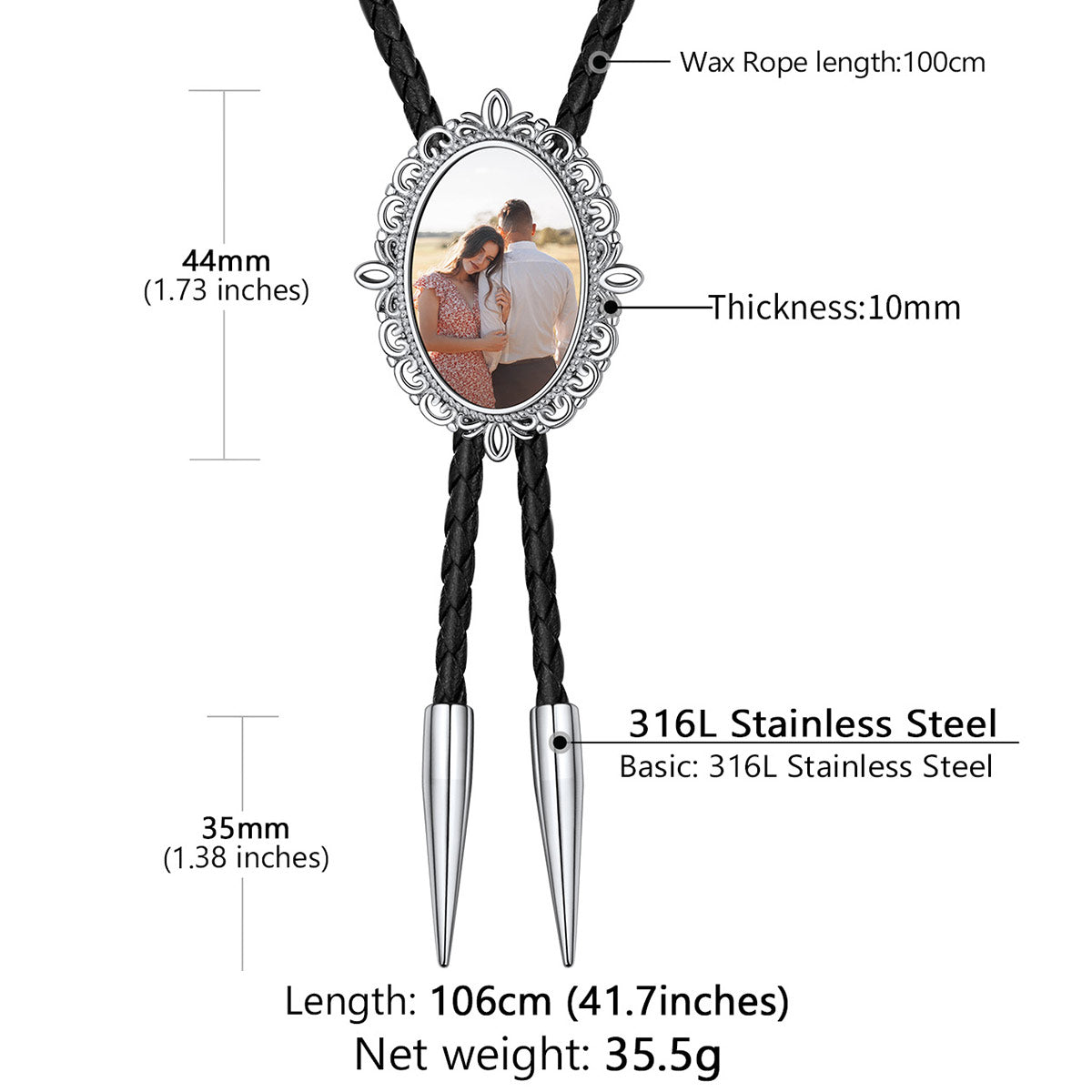 Genunie Leather Photo Bolo Ties: Dimension, Durable, Solid