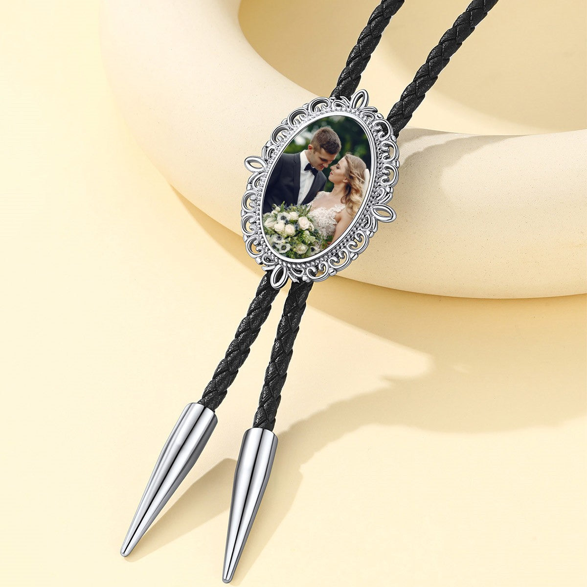 Genunie Leather Photo Bolo Ties Stainless Steel