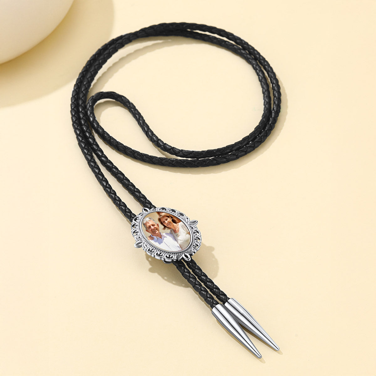 Genunie Leather Photo Bolo Ties in Stainless Steel