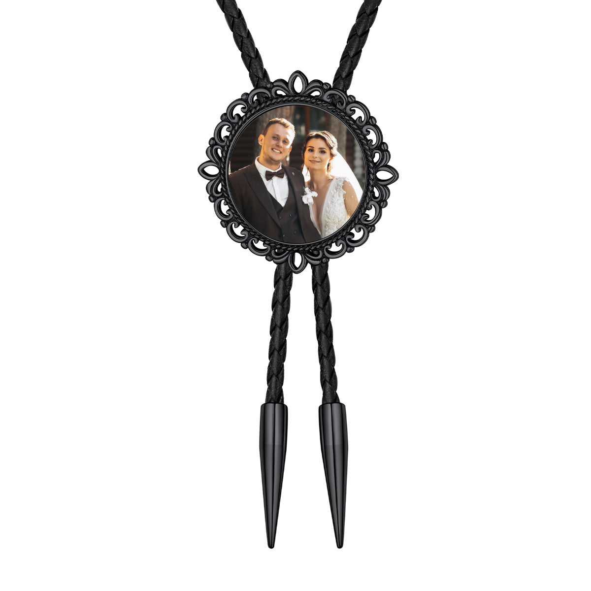 Genunie Leather Picture Bolo Ties Black Plated