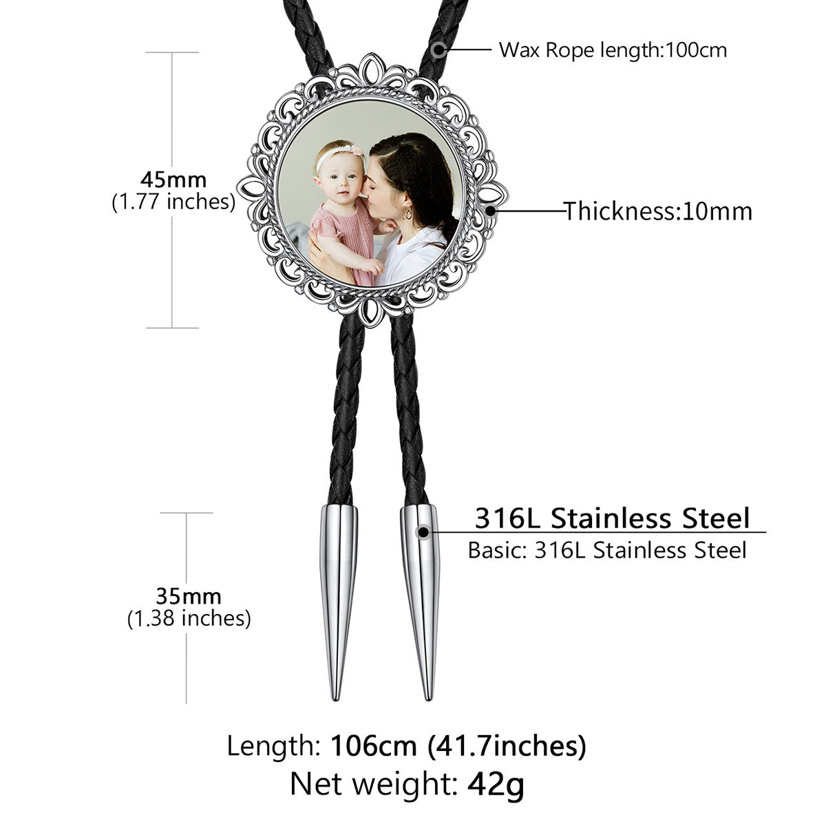 Genunie Leather Picture Bolo Ties: Dimension, Solid, Durable, Vintage 