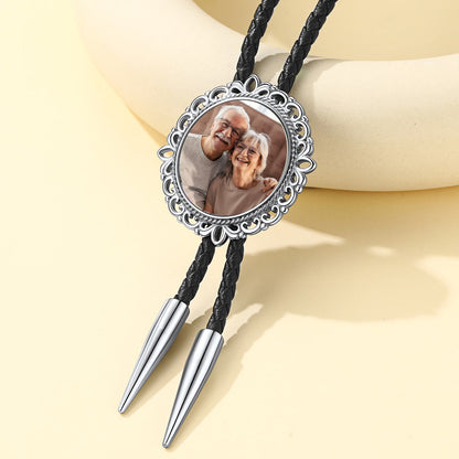 Genunie Leather Picture Bolo Ties in Stainless Steel