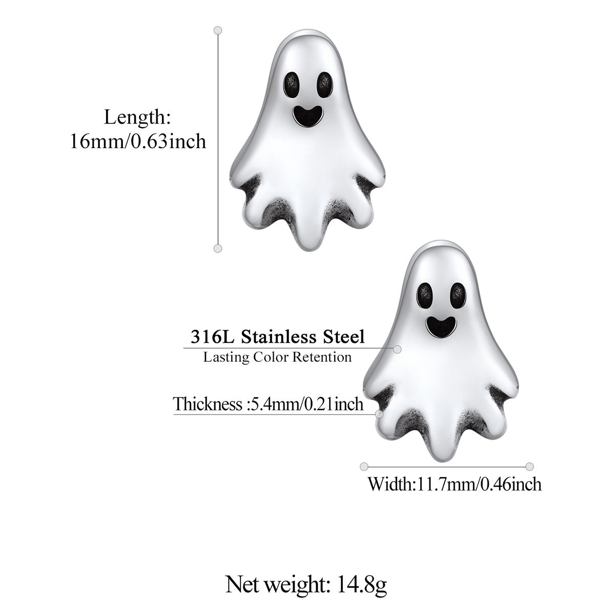 Ghost Stud Earrings for Halloween: Dimension, Durable, Solid