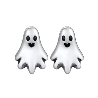 Ghost Stud Earrings for Halloween in Sterling Silver