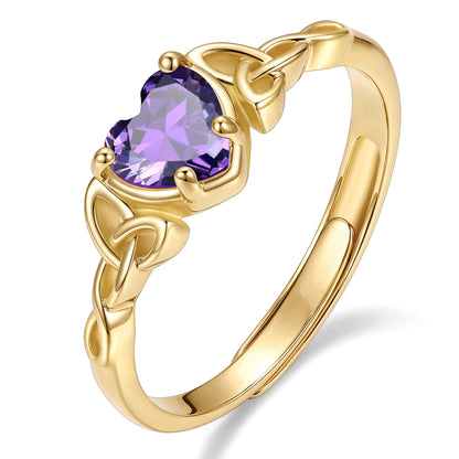 Gold Adjustable Celtic Knot June Birthstone Heart Ring on a white background