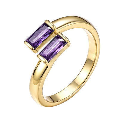 Gold Baguette February Birthstone Rings  Adjustable Ring for Women