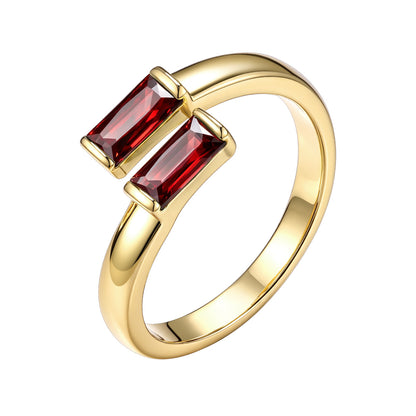 Gold Baguette January Birthstone Rings  Adjustable Ring for Women