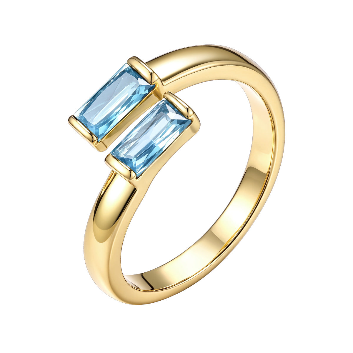 Gold Baguette March Birthstone Rings  Adjustable Ring for Women