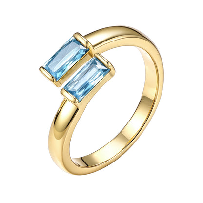 Gold Baguette March Birthstone Rings  Adjustable Ring for Women
