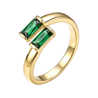 Gold Baguette May Birthstone Rings  Adjustable Ring for Women