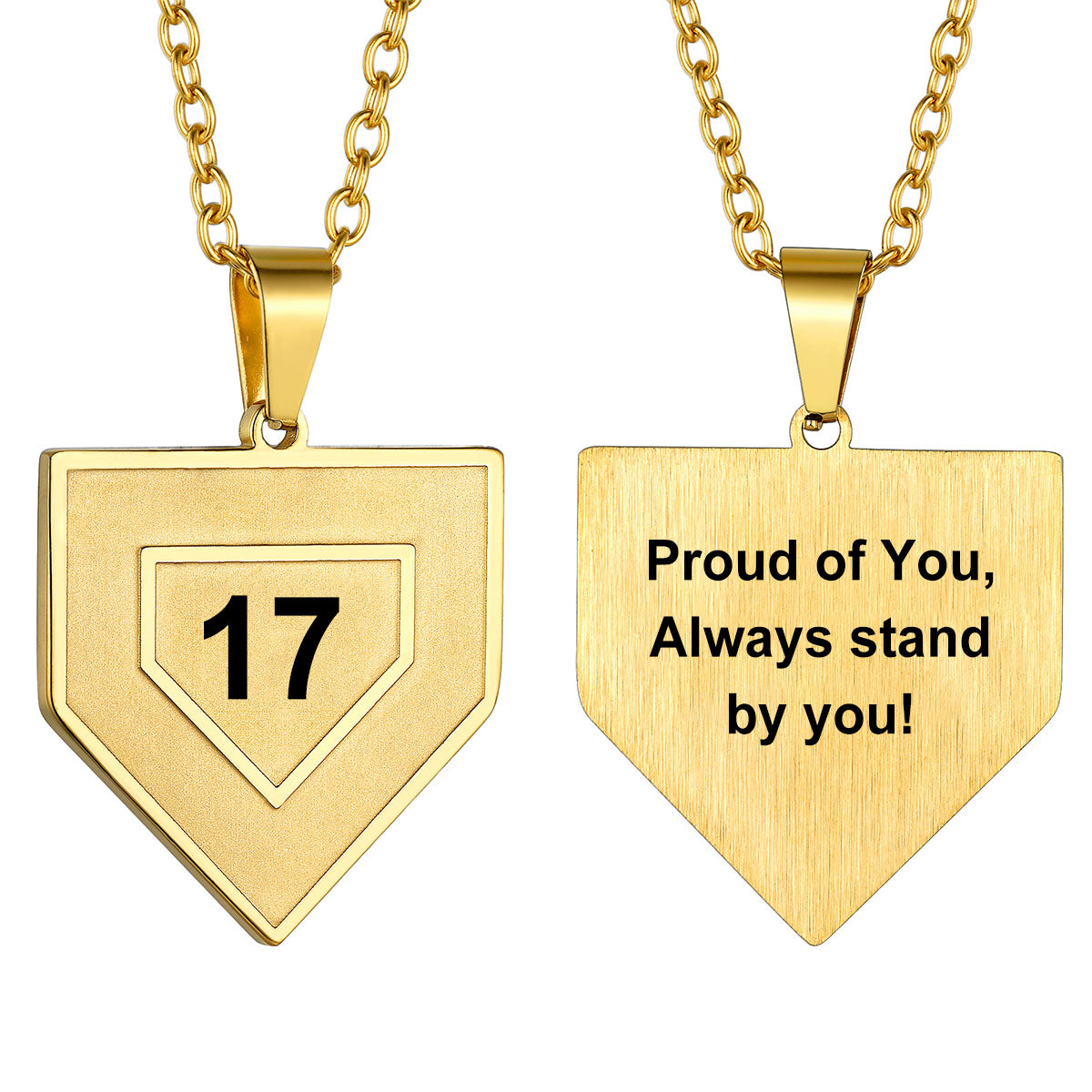 Gold Baseball Home Plated Necklaces with Number