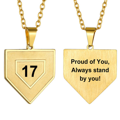 Gold Baseball Home Plated Necklaces with Number