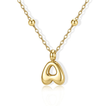 Gold Bubble Initial A Necklace for Women on a white background