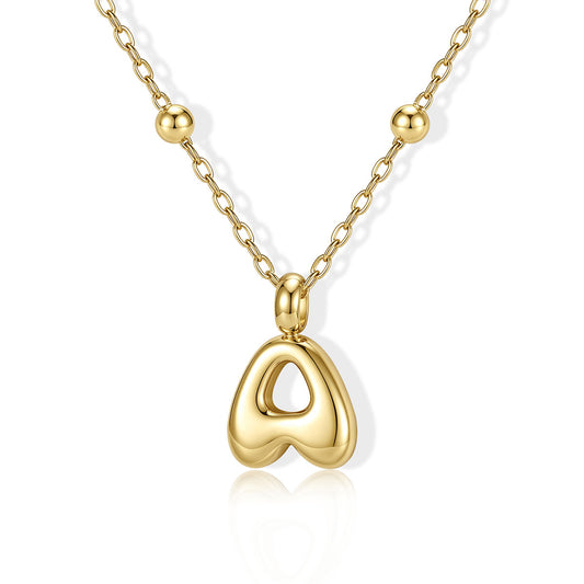 Gold Bubble Initial A Necklace for Women on a white background