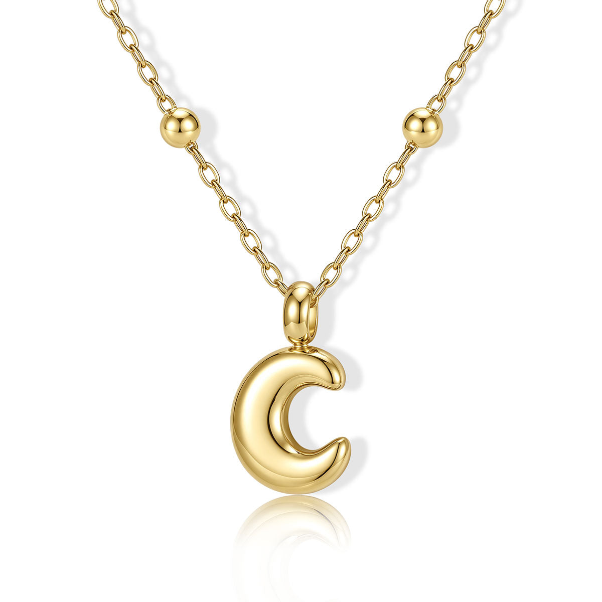 Gold Bubble Initial C Necklace for Women on a white background