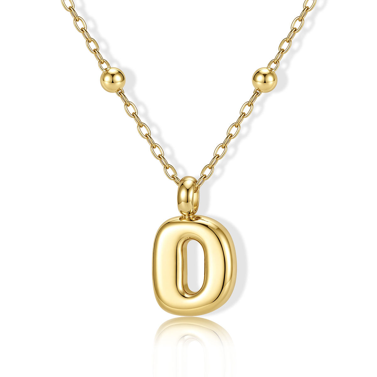 Gold Bubble Initial D Necklace for Women on a white background