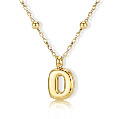Gold Bubble Initial D Necklace for Women on a white background