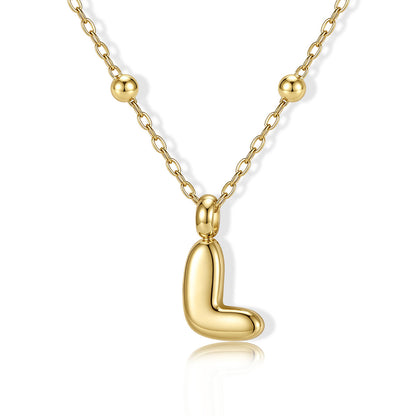 Gold Bubble Initial L Necklace for Women on a white background