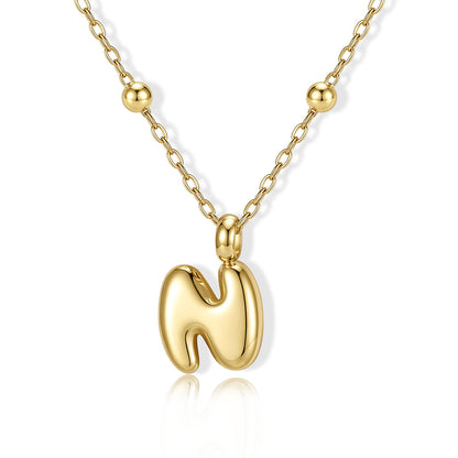 Gold Bubble Initial N Necklace for Women on a white background