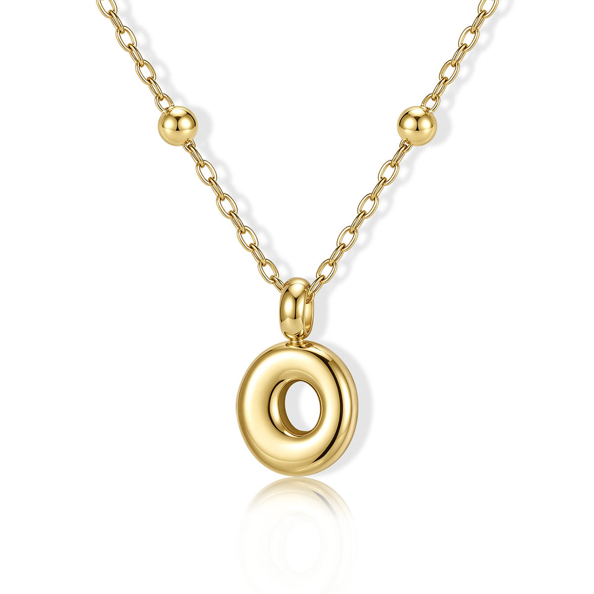 Gold Bubble Initial O Necklace for Women on a white background