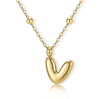Gold Bubble Initial V Necklace for Women on a white background