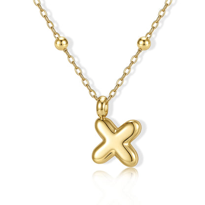 Gold Bubble Initial X Necklace for Women on a white background