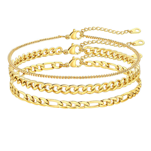 Gold Cuban Figaro Chain Layered Ankle Bracelet Set for Women
