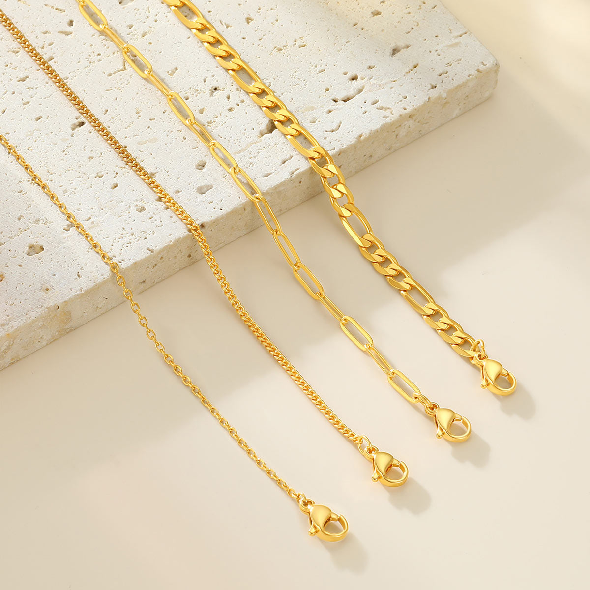 Gold Cuban Figaro Paperclip Link Anklet Set 