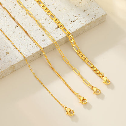 Gold Cuban Figaro Paperclip Link Anklet Set 