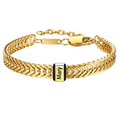 Gold Custom 1 Names Chain Bracelet for Men on a white background